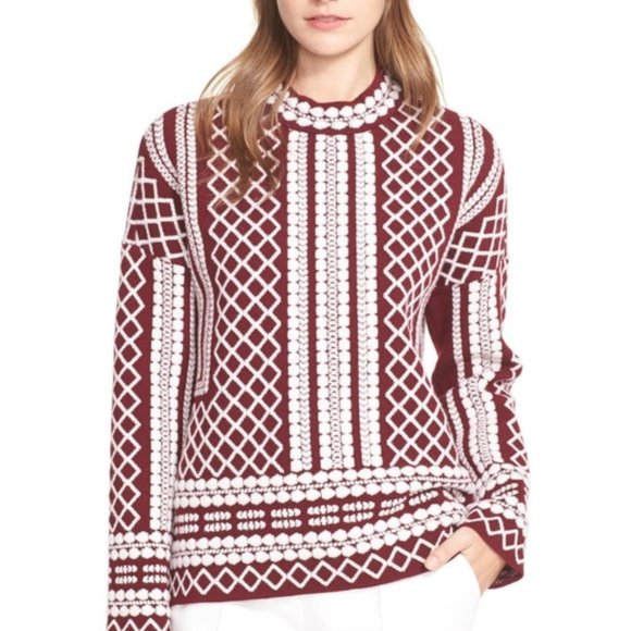 Tory Burch Red Printed Jacquard Sweater - Picture 1 of 6
